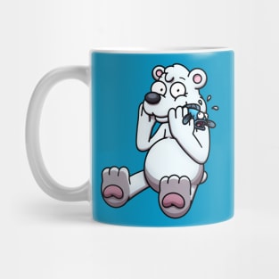 Cartoon Polar Bear Getting Caught Eating Fish Mug